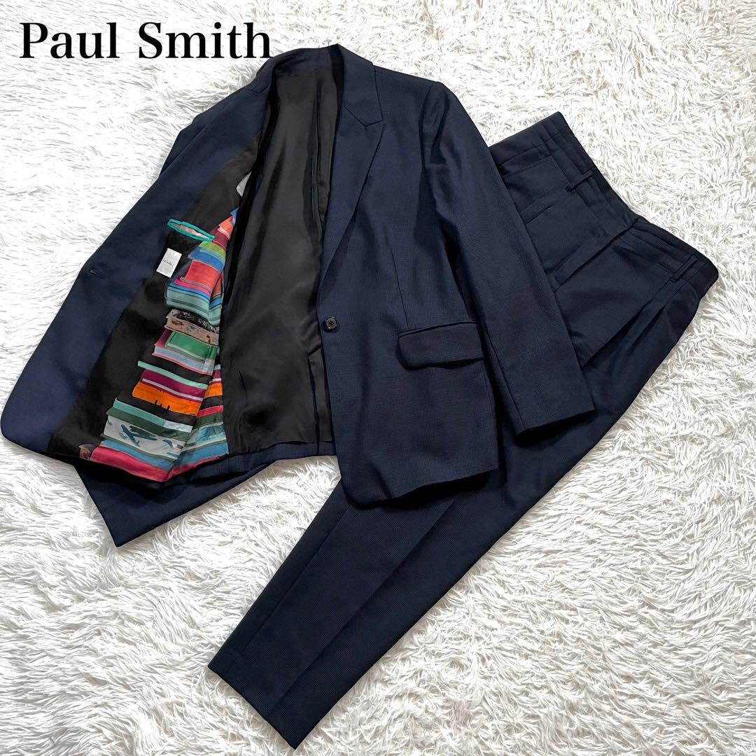 ポールスミス　セットアップ　スーツ　ネイビー　チェック　裏地　総柄　大きいサイズ