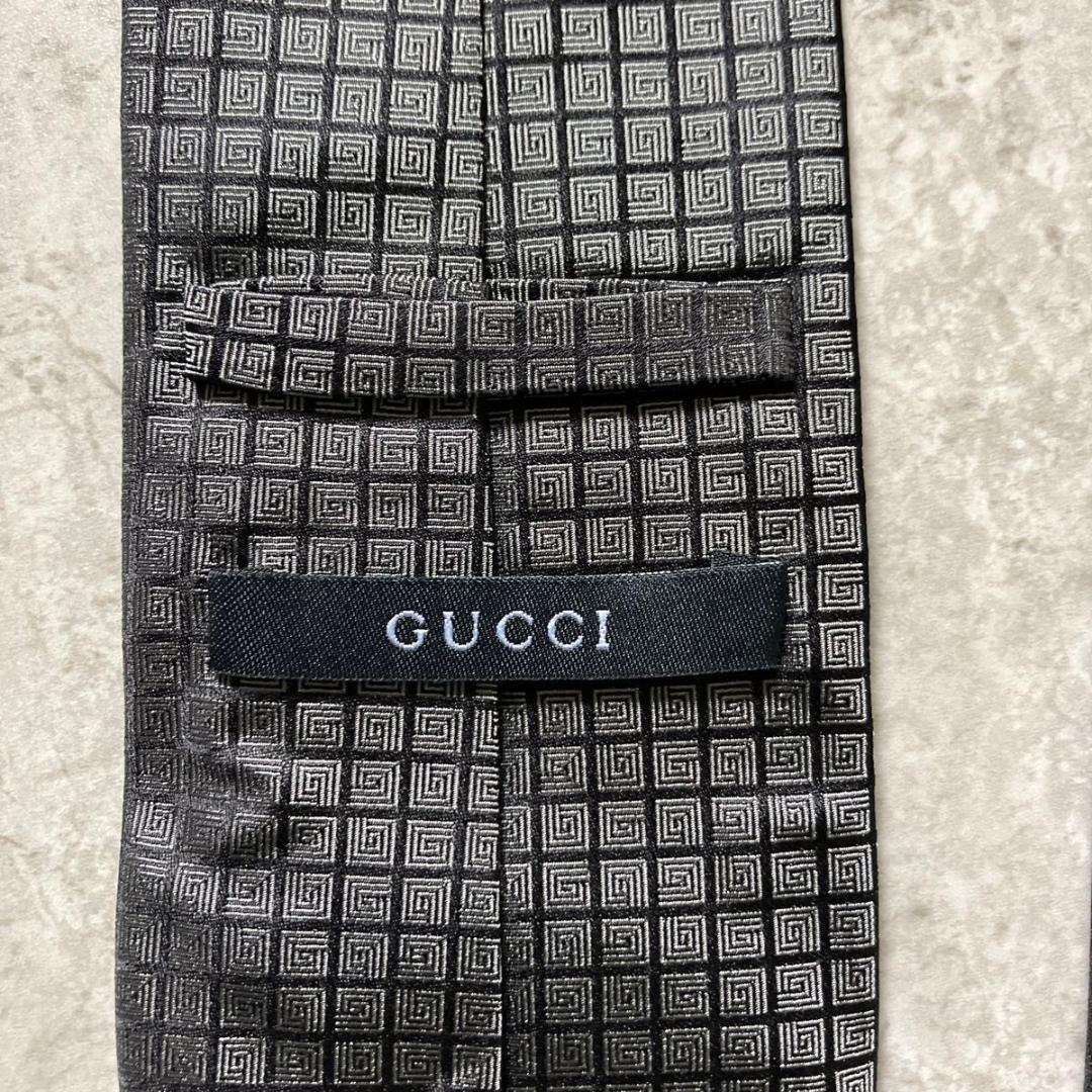 美品 GUCCI グッチ ネクタイ G柄 グレー シルバー ブラック チェック