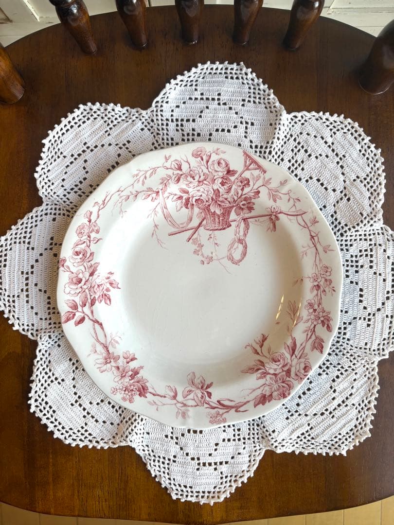 フランスアンティーク　ディナープレート　ローズパニエ　花籠　オリーブ　ジアン　③