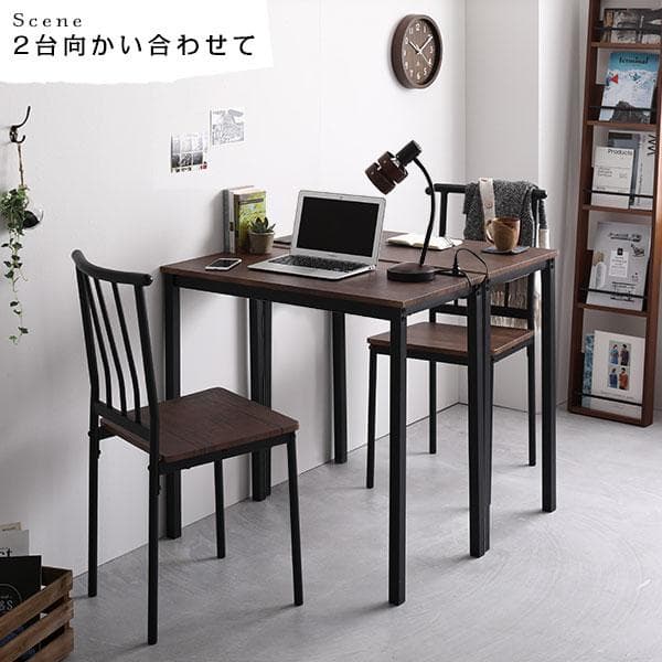 デスク チェア セット ブラウン×ブラック 幅80×奥行40cm コンセント付き