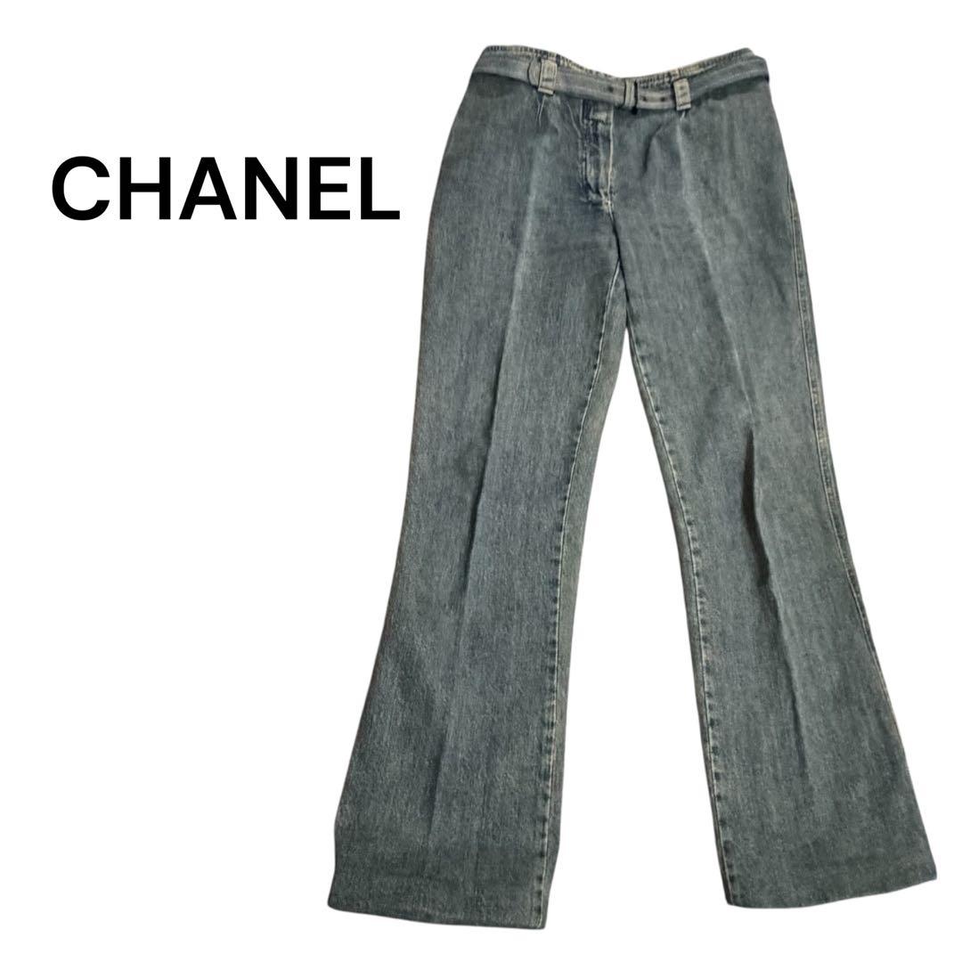 CHANEL シャネル デニムパンツ ベルト付 コットン レディース 40 美品