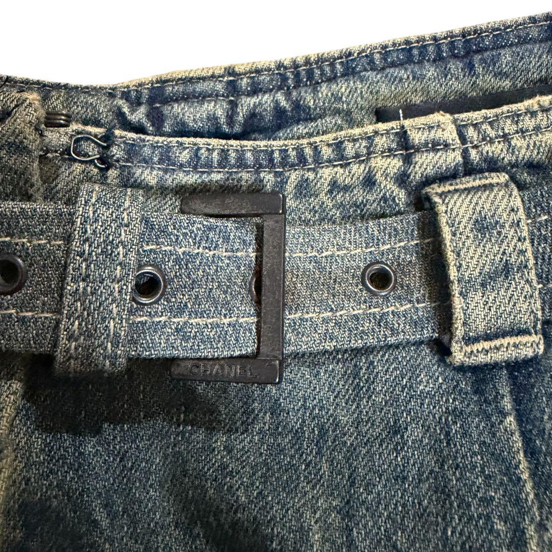 CHANEL シャネル デニムパンツ ベルト付 コットン レディース 40 美品