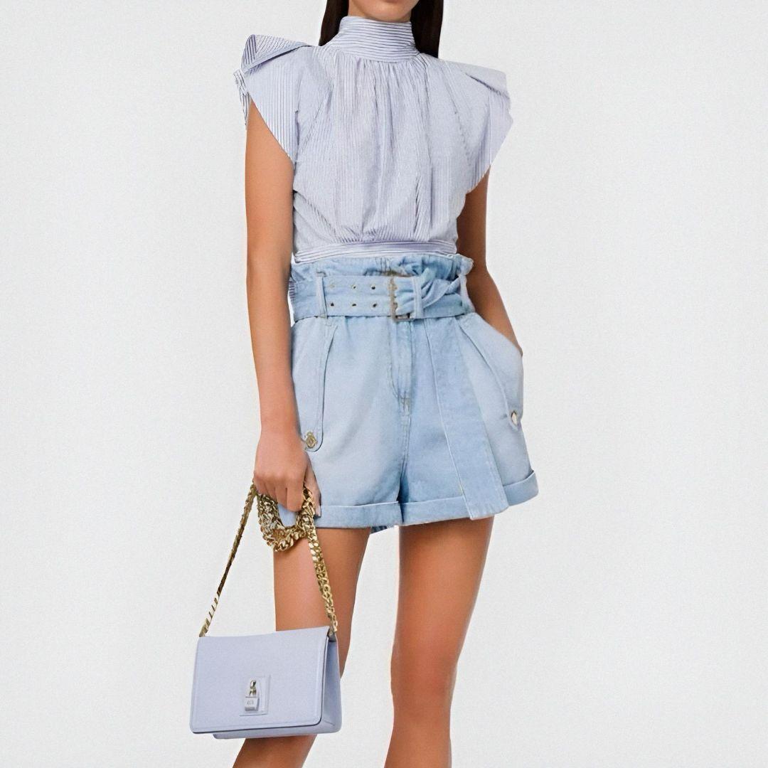 新品タグ付き エリザベッタフランキ ストライプ　背中開き シャツ 44 MLXL