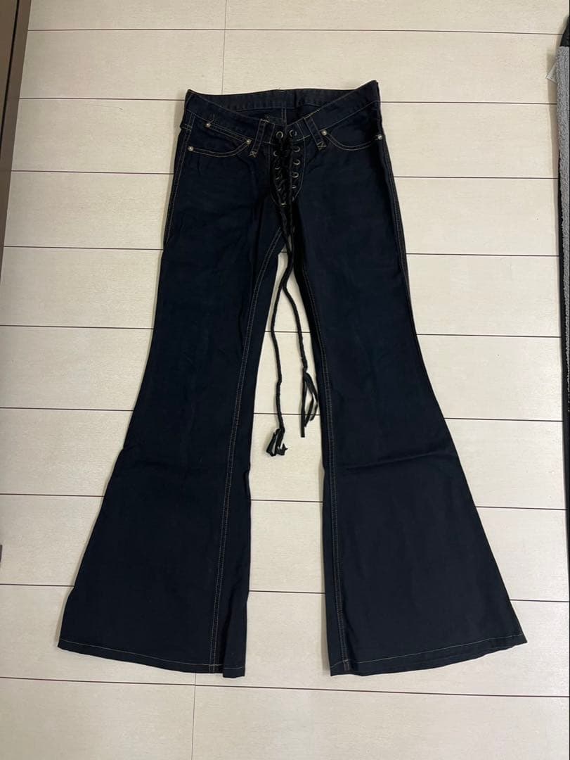 ifsixwasnine ブラックブーツカットデニム レースアップ