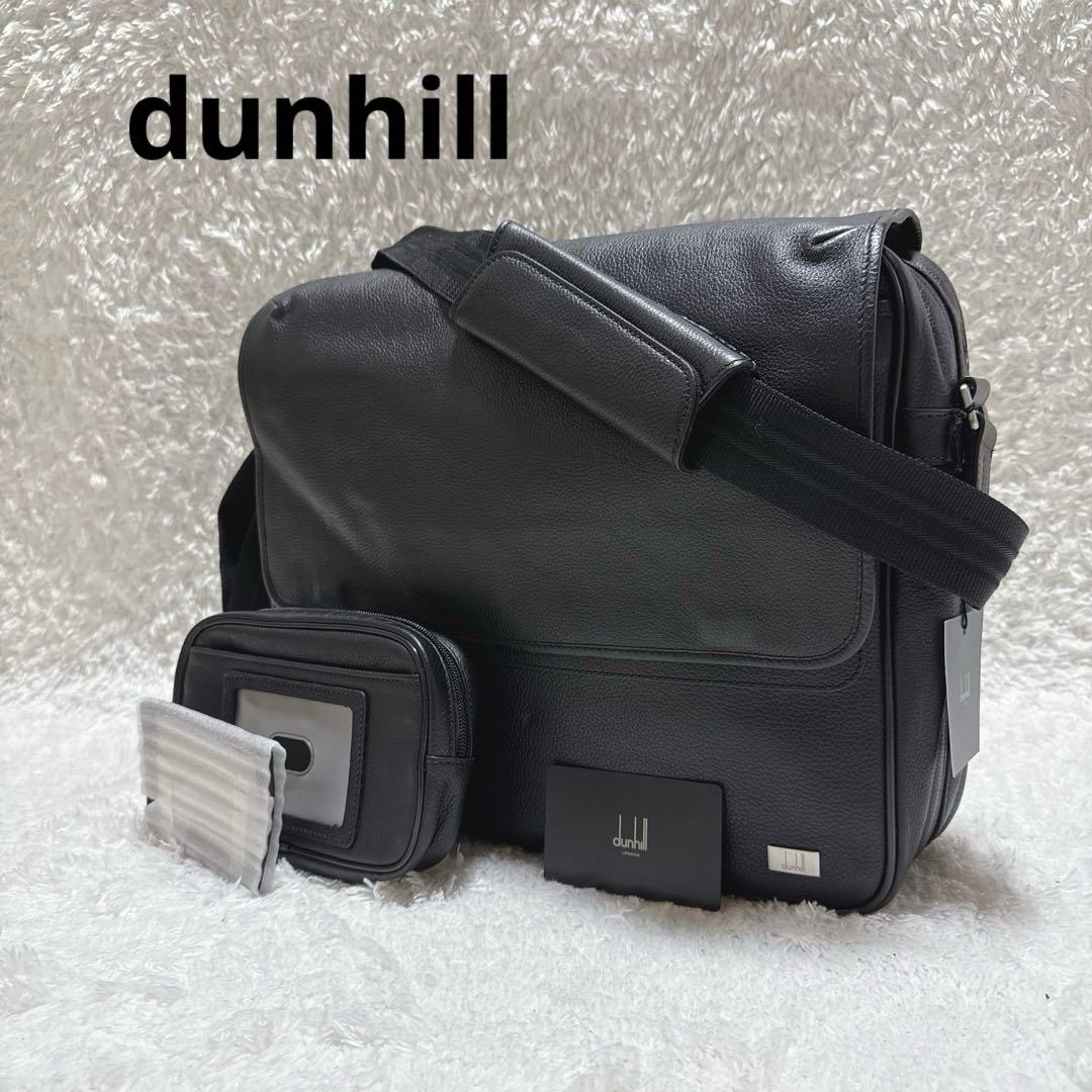 極美品！タグ付！dunhill メッセンジャーバッグ　牛革　ブラック　レザー