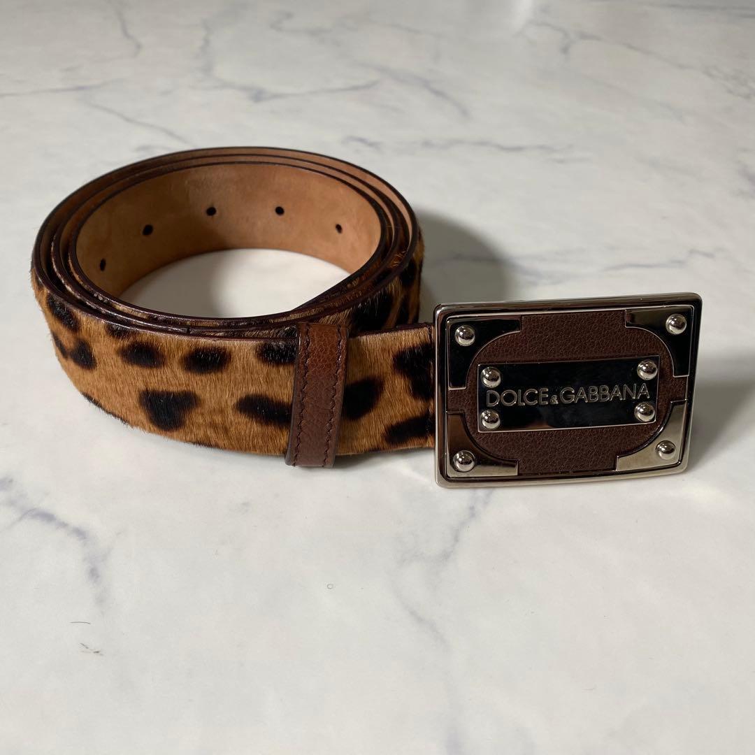 【美品】ドルチェアンドガッバーナ　ベルト　レオパード　プレート　台座　イタリア製