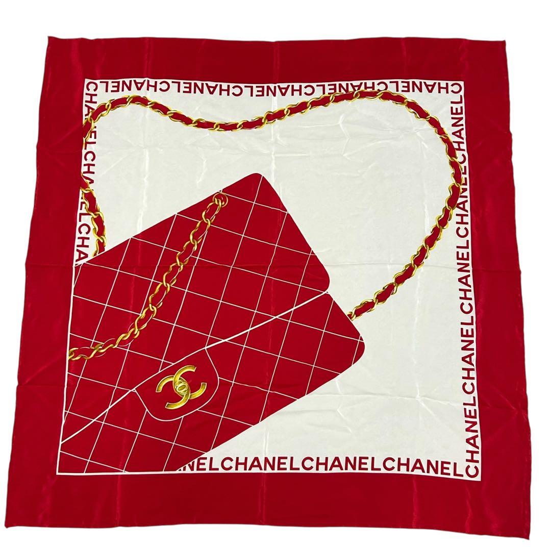 美品　CHANEL シャネル　スカーフ　マトラッセ　赤　シルク