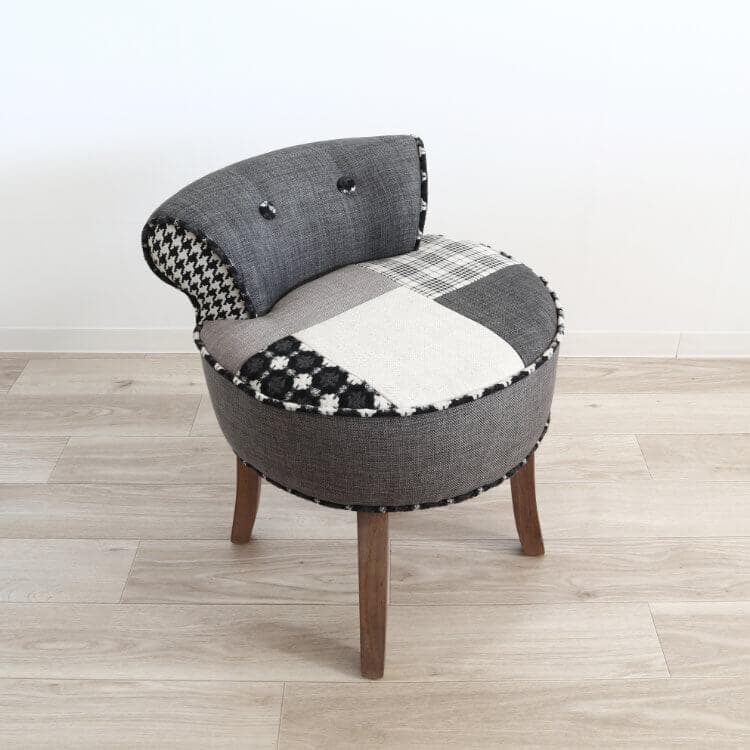 ★パッチワークデザインチェアー ダークグレー 椅子 イス スツール パッチワーク