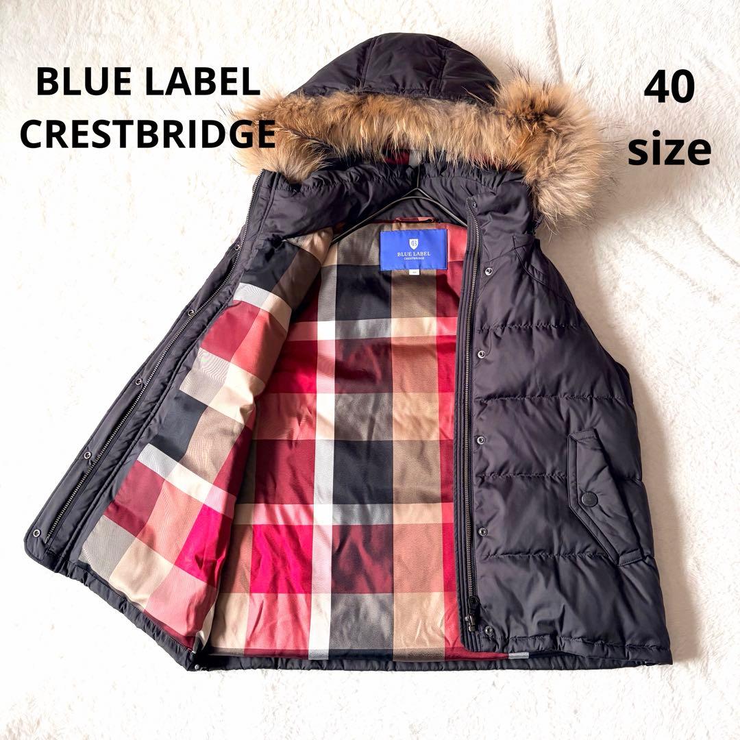 6150 美品✨ ブルーレーベルクレストブリッジ ダウンベスト チェック ファー