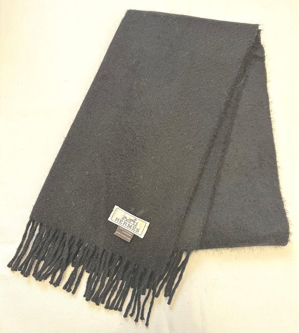 HERMES エルメス カシミヤ マフラー ブラック