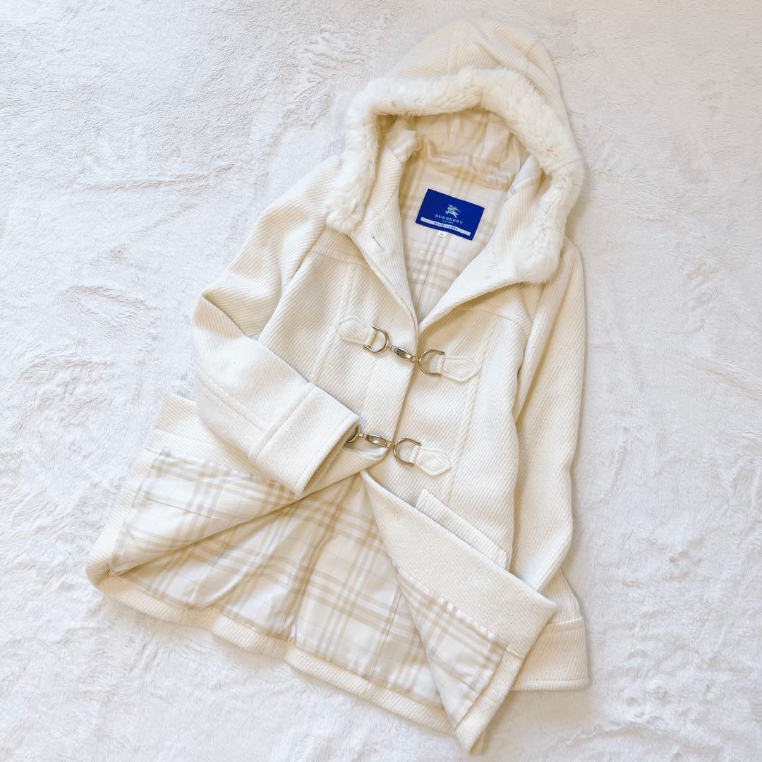 美品★バーバリーブルーレーベル アンゴラ　フーデットダッフルコート40 ファー