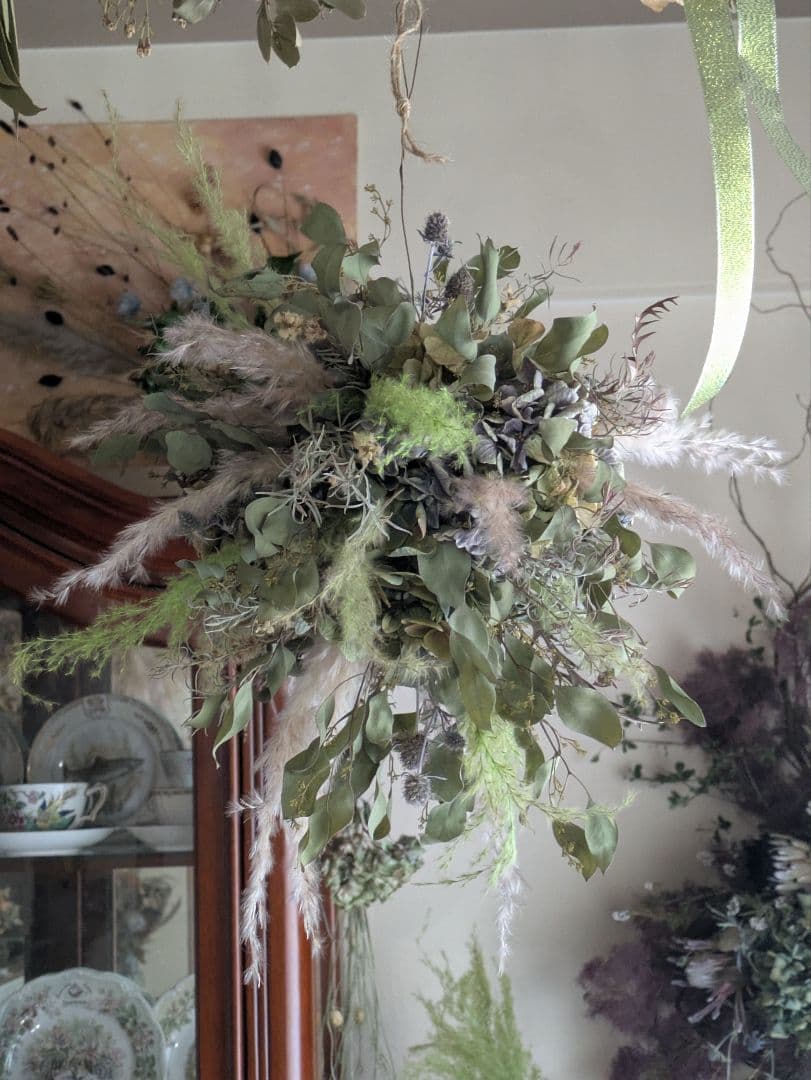 涼しげな紫陽花★フライングボール★ドライフラワー 吊り下げ式