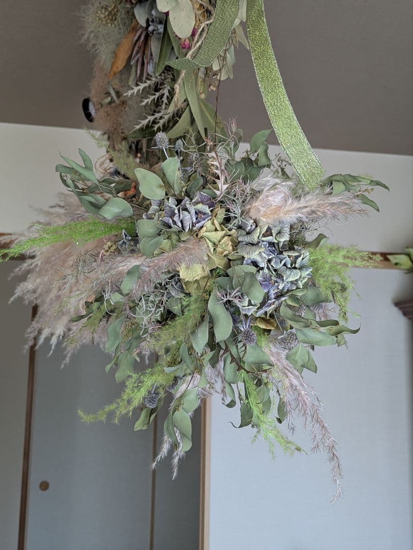 涼しげな紫陽花★フライングボール★ドライフラワー 吊り下げ式