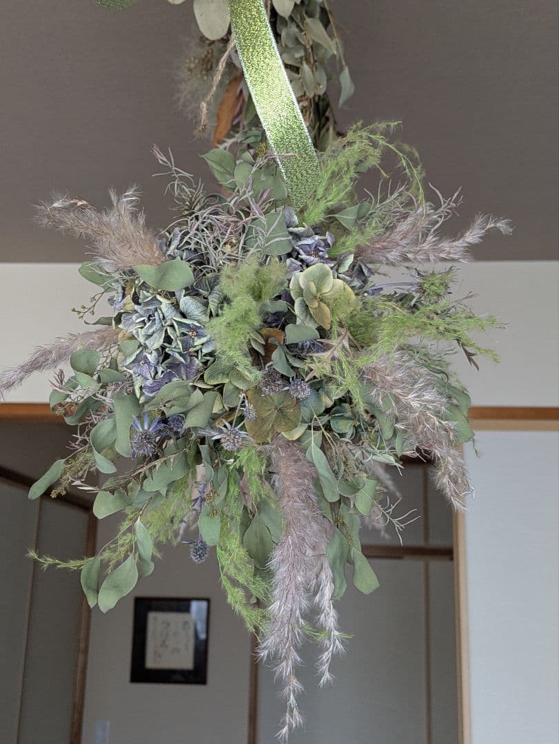 涼しげな紫陽花★フライングボール★ドライフラワー 吊り下げ式