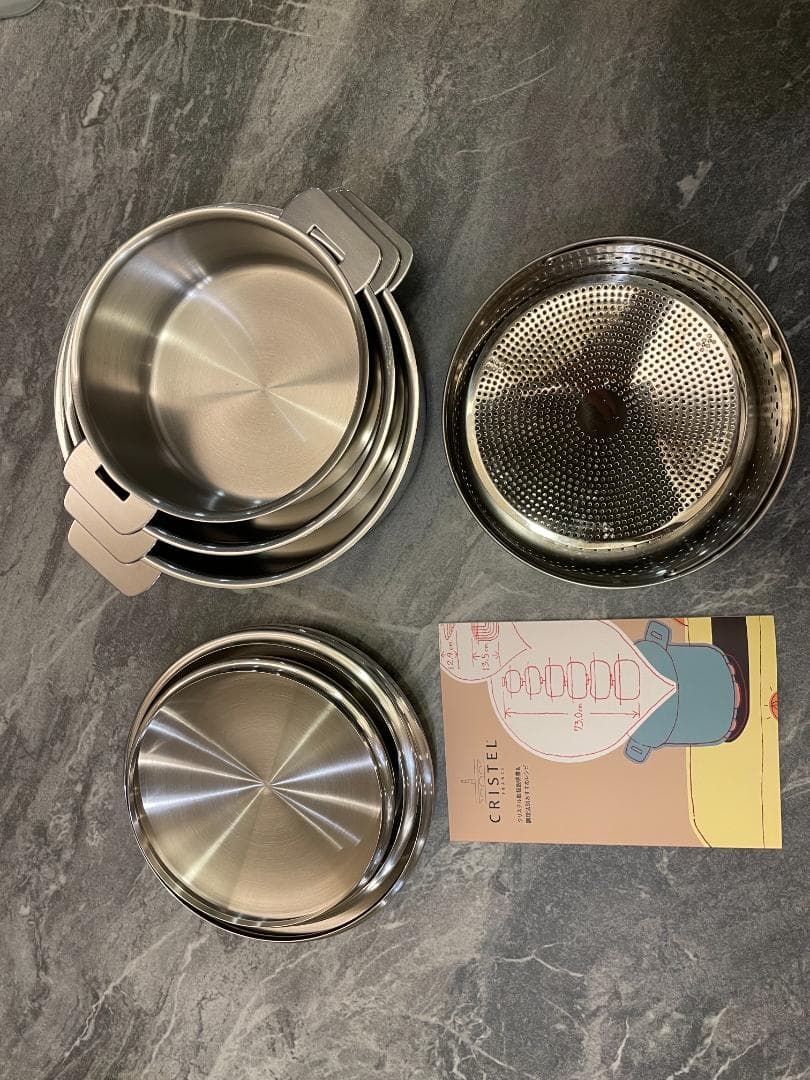 CRISTELクリステル両手鍋3点セット(16,18,20cm)ステンレス製