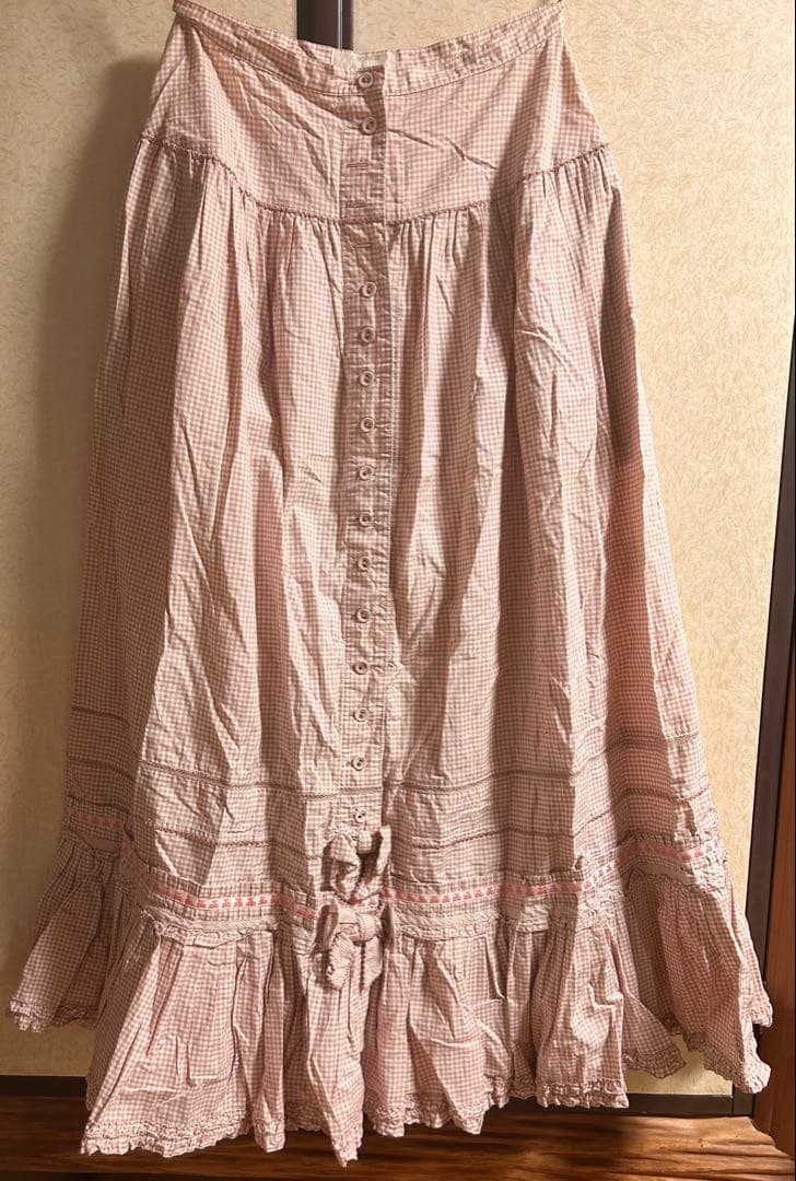 ピンクハウス チェック 綿フリルロングスカート