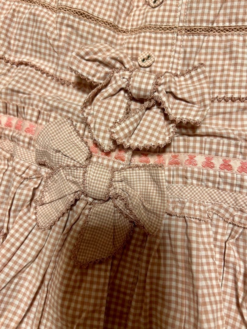 ピンクハウス チェック 綿フリルロングスカート