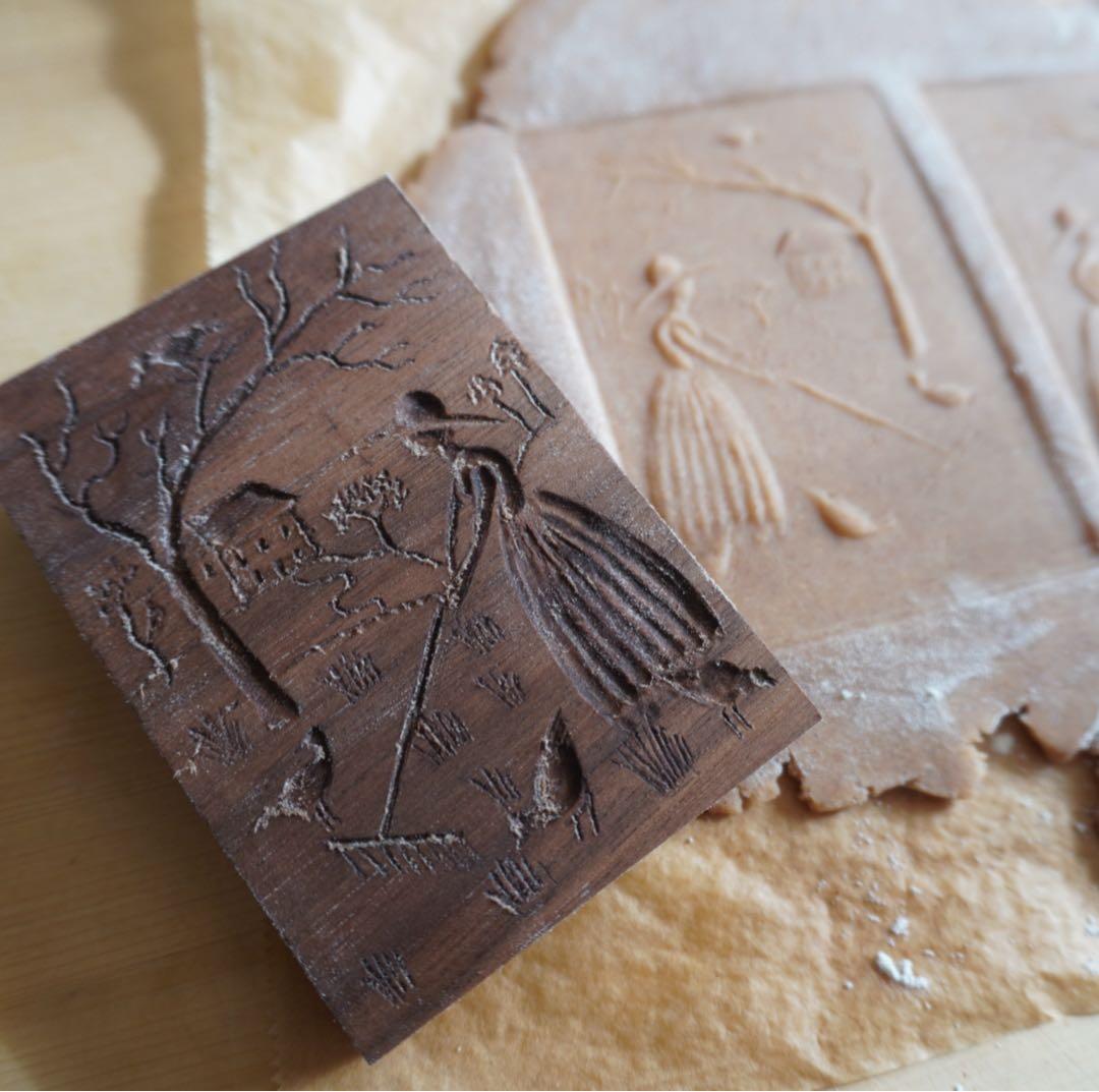 【英国作家手彫り】菓子木型 クッキー型 スペキュロス型 アンティーク調