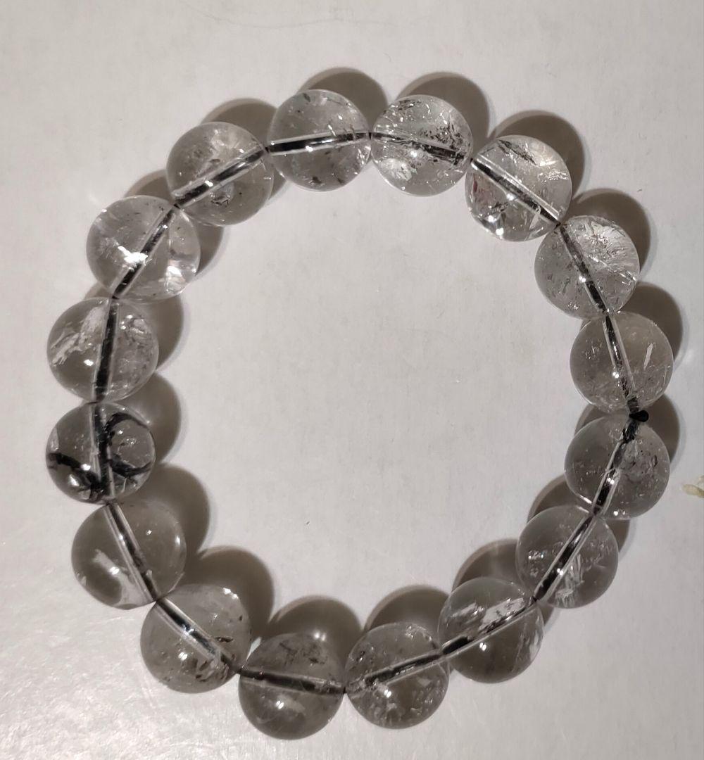 水入り水晶ブレスレット 17cm　１２ミリ玉ルーペ付きレディースメンズ