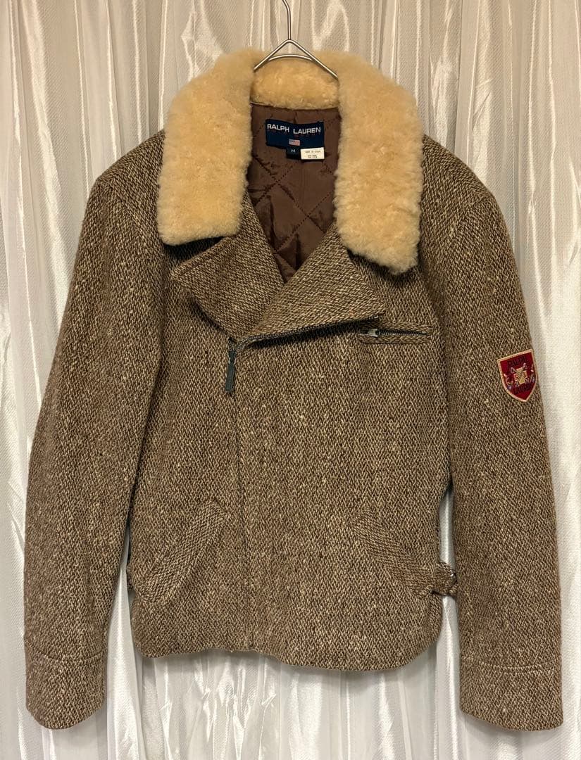【美品】ラルフローレン ポロスポーツ ツイード ボア襟 ライダース ジャケットM