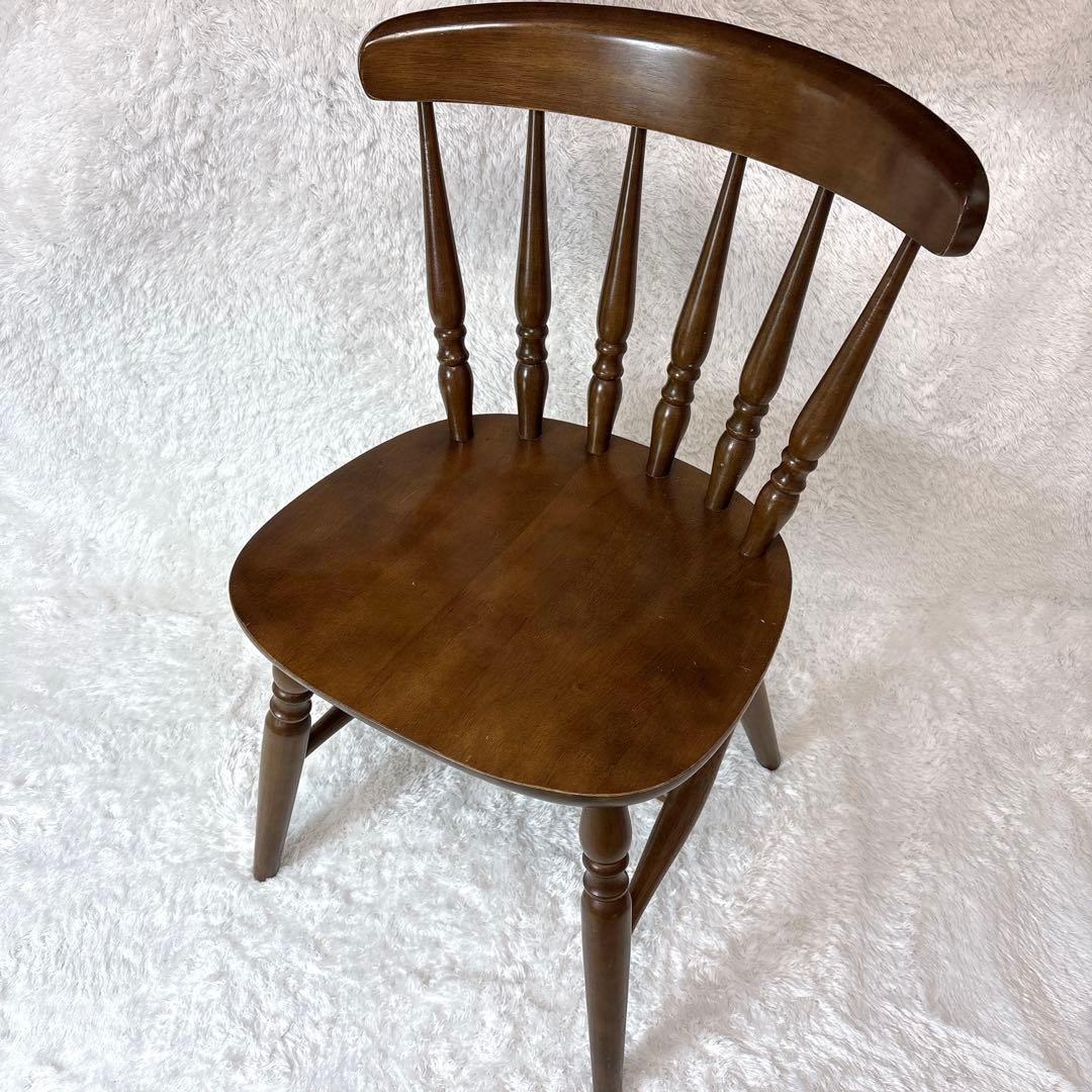 木製 アンティーク調 レトロ スピンドルバックチェア ブラウン