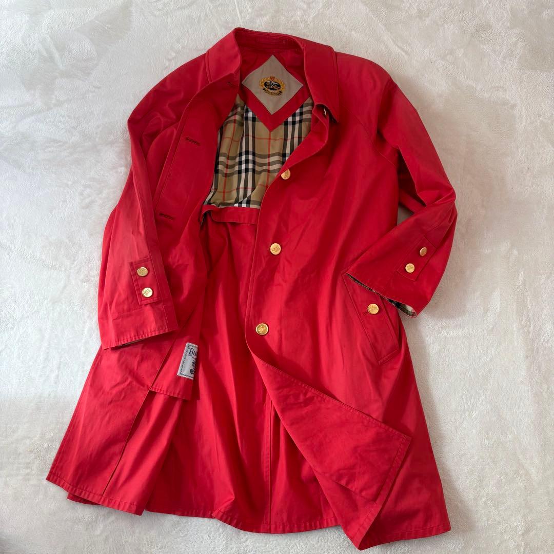 BURBERRY バーバリー　金ボタン　ノバチェック　ステンカラーコート　レッド