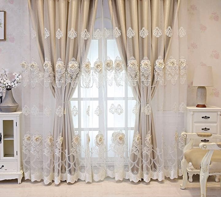 カーテン　刺繍　レースカーテン　遮光カーテン　4枚いり　二重カーテン　遮光　遮音
