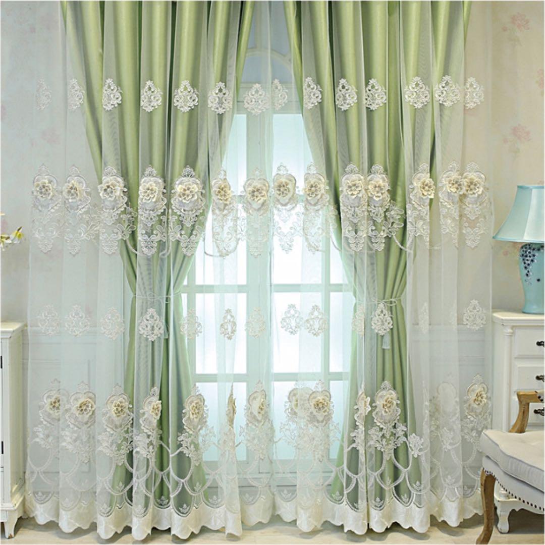 カーテン　刺繍　レースカーテン　遮光カーテン　4枚いり　二重カーテン　遮光　遮音