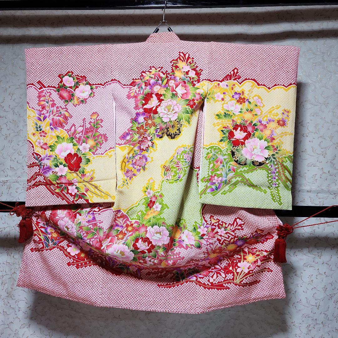 #153 ( 保管品 ) 正絹  女児  お宮参り 産着  きもの  染め鹿の子