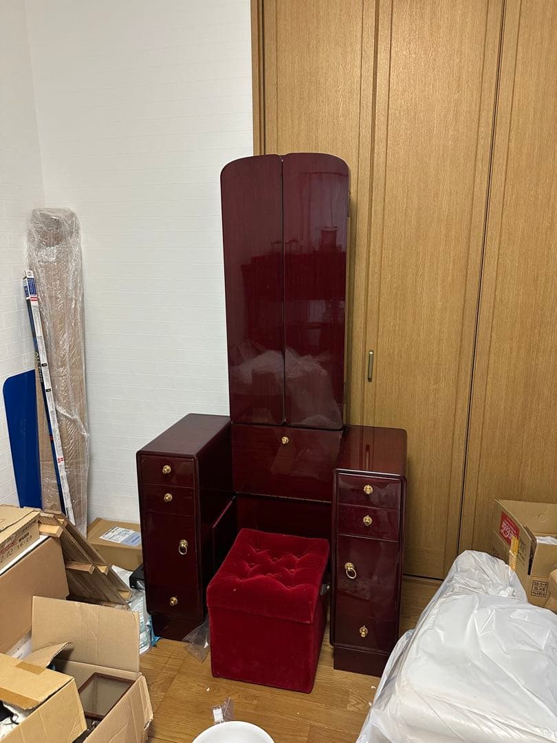 ワインレッド 3面鏡ドレッサー