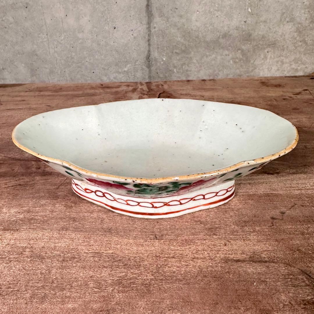 希少　粉彩　花文　高台皿　唐物　中国古玩　中国美術　骨董　アンティーク