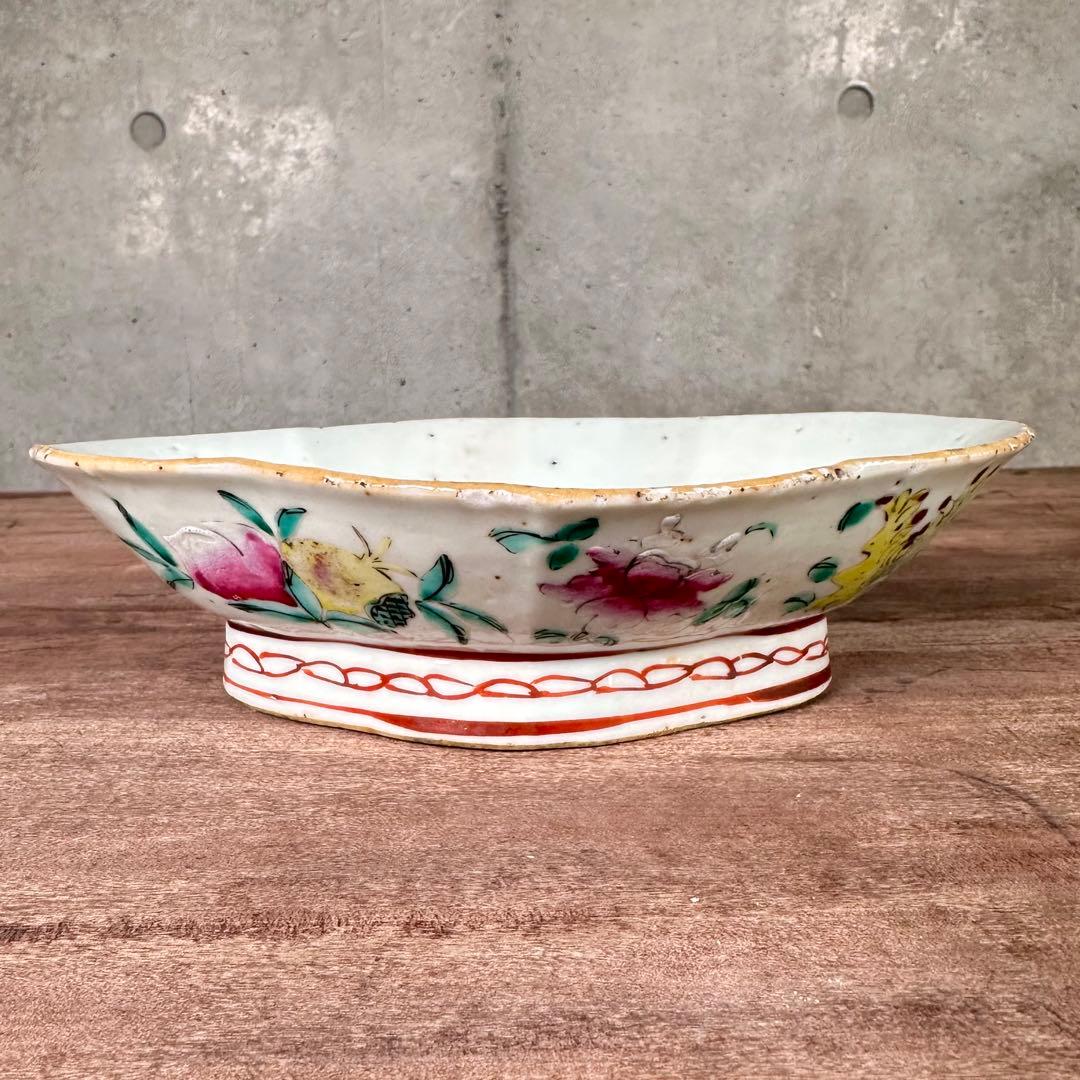 希少　粉彩　花文　高台皿　唐物　中国古玩　中国美術　骨董　アンティーク