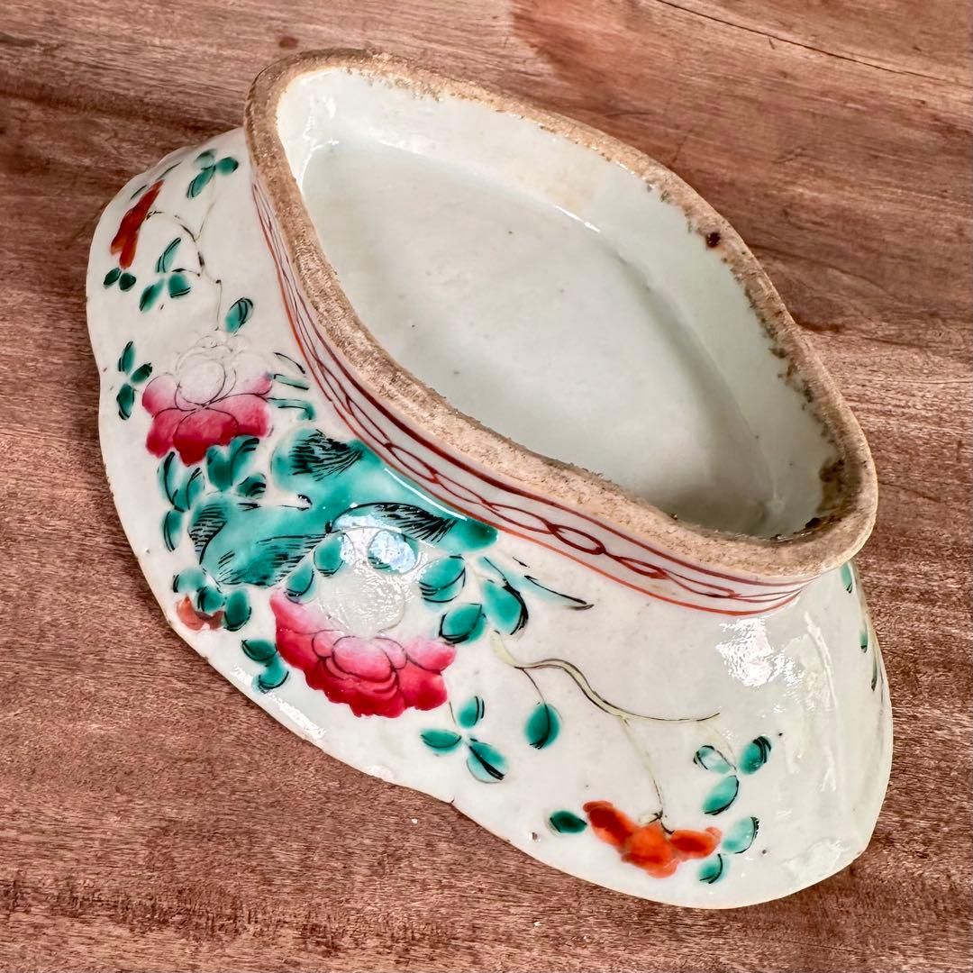 希少　粉彩　花文　高台皿　唐物　中国古玩　中国美術　骨董　アンティーク