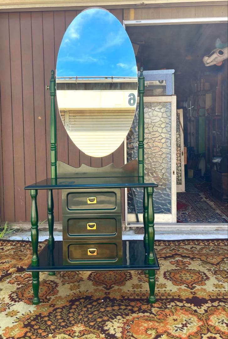 ドレッサー 鏡台 緑 昭和レトロ 当時物 アンティーク ビンテージ インテリア
