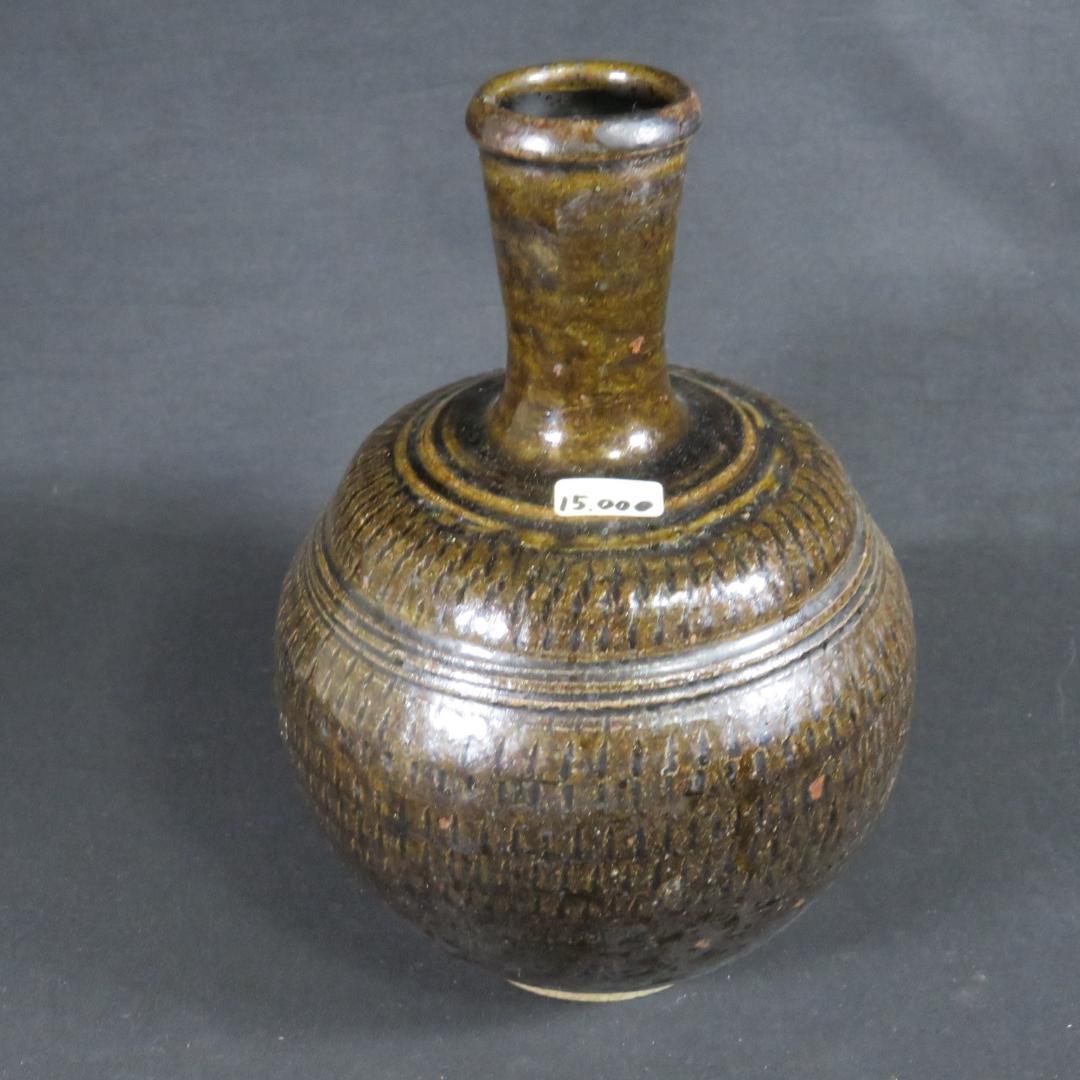 相馬 壺 徳利 花器 一輪挿し 民藝 時代物 窯傷 美品 鉄釉 跳び鉋