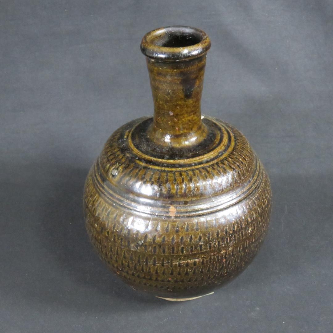 相馬 壺 徳利 花器 一輪挿し 民藝 時代物 窯傷 美品 鉄釉 跳び鉋