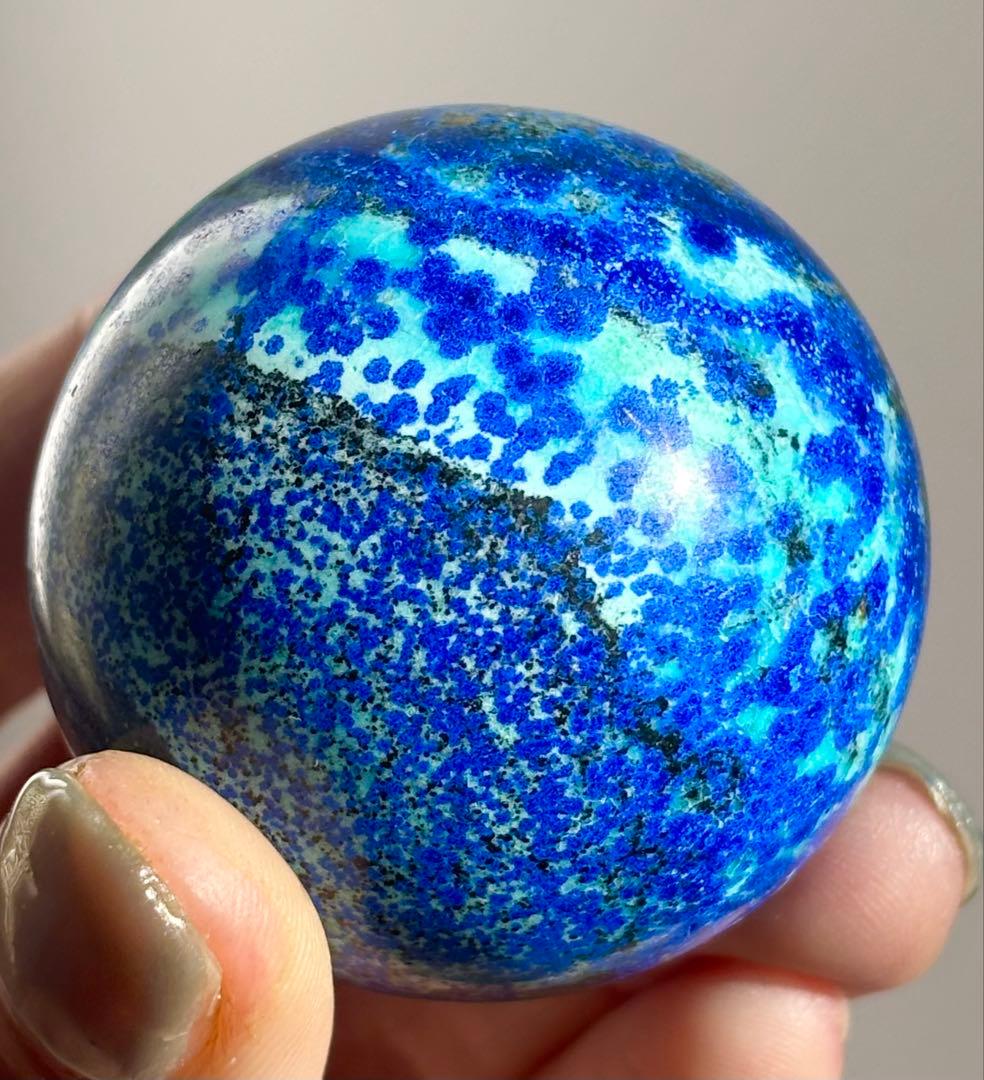 《高発色・深青と翠の地球模様》　アズロマラカイト　スフィア　丸玉