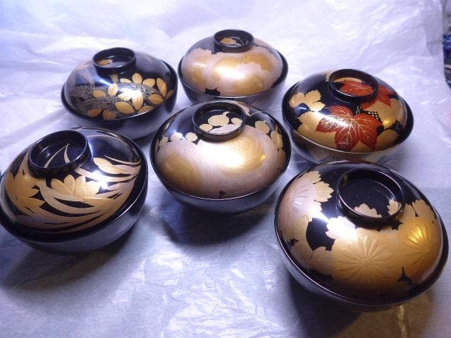 美品です　平安堂の貴重な高級蒔絵椀　草花蒔絵　吸物椀　６客