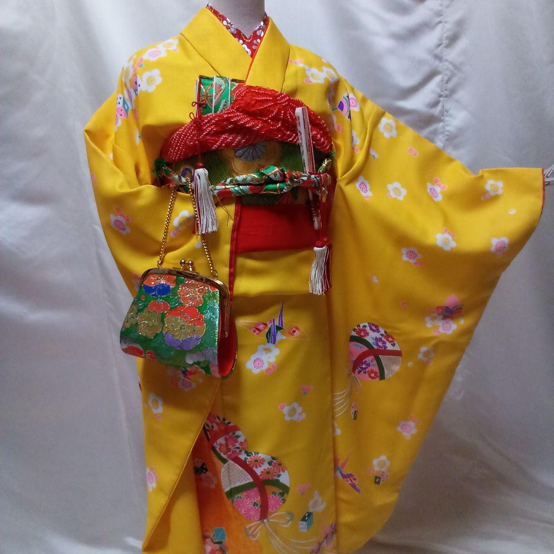 七五三　七歳着物　作り帯　帯揚げ　志古貴　はこせこセット　和装小物　バッグと下駄