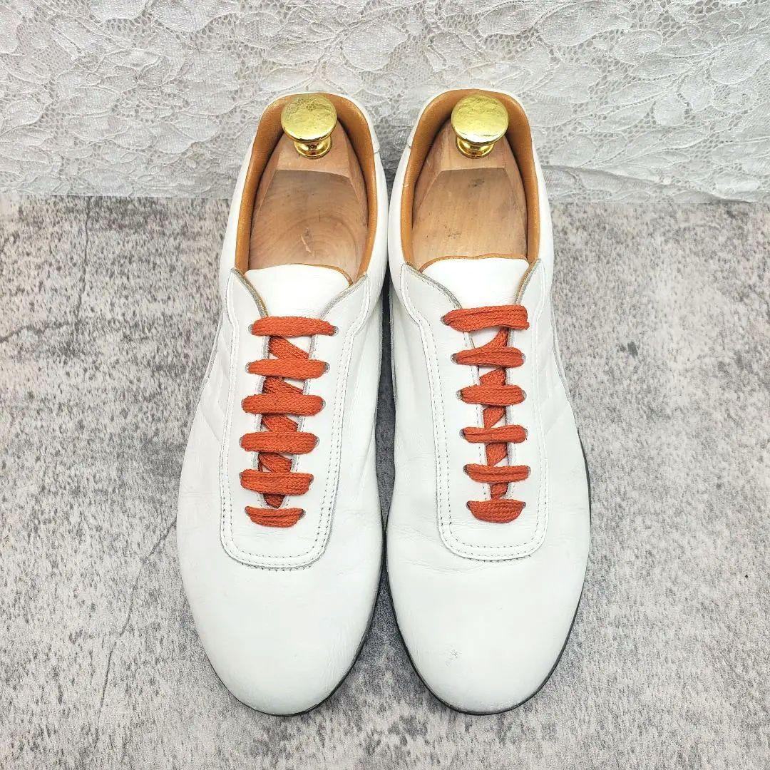 ✨HERMÈS✨クイック レザースニーカー 白 36.5 Hロゴ 白 オレンジ