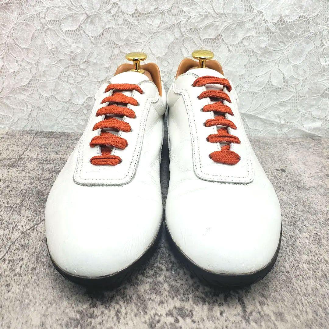 ✨HERMÈS✨クイック レザースニーカー 白 36.5 Hロゴ 白 オレンジ