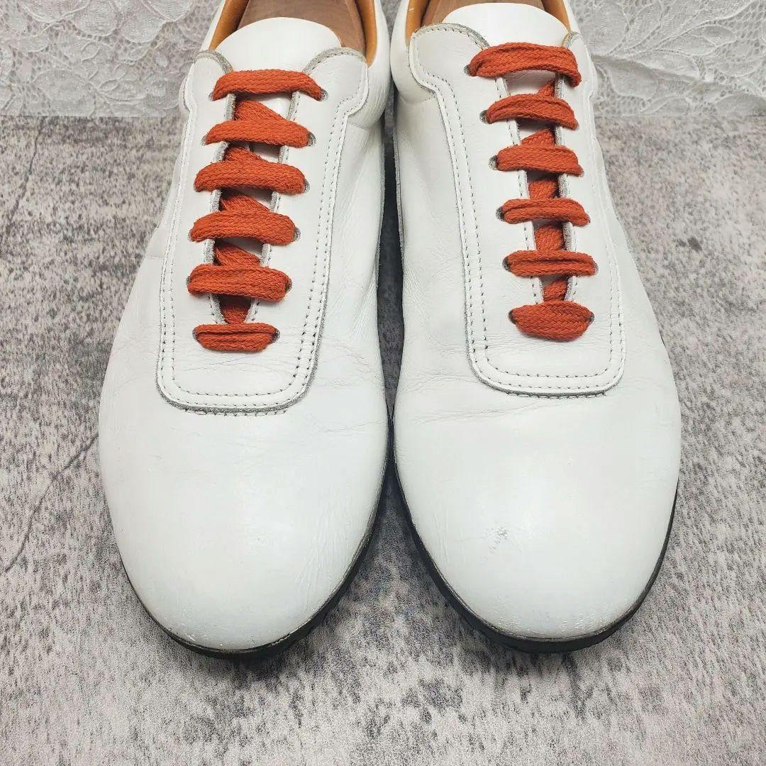 ✨HERMÈS✨クイック レザースニーカー 白 36.5 Hロゴ 白 オレンジ