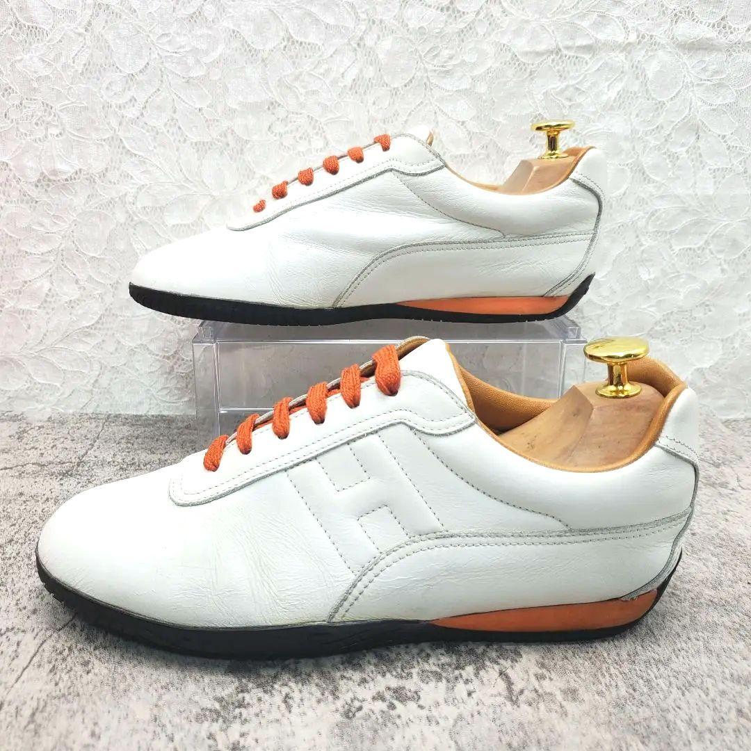 ✨HERMÈS✨クイック レザースニーカー 白 36.5 Hロゴ 白 オレンジ