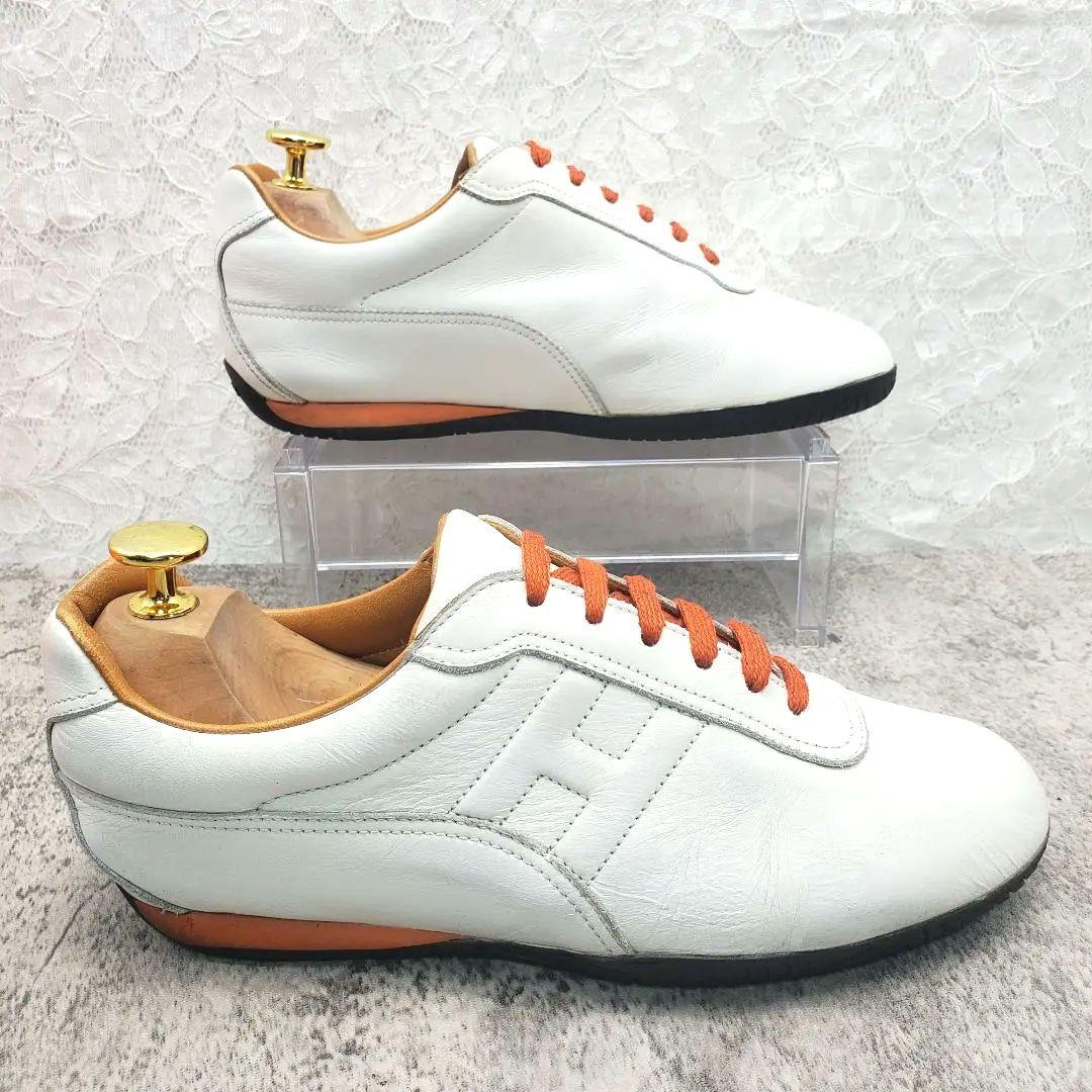 ✨HERMÈS✨クイック レザースニーカー 白 36.5 Hロゴ 白 オレンジ