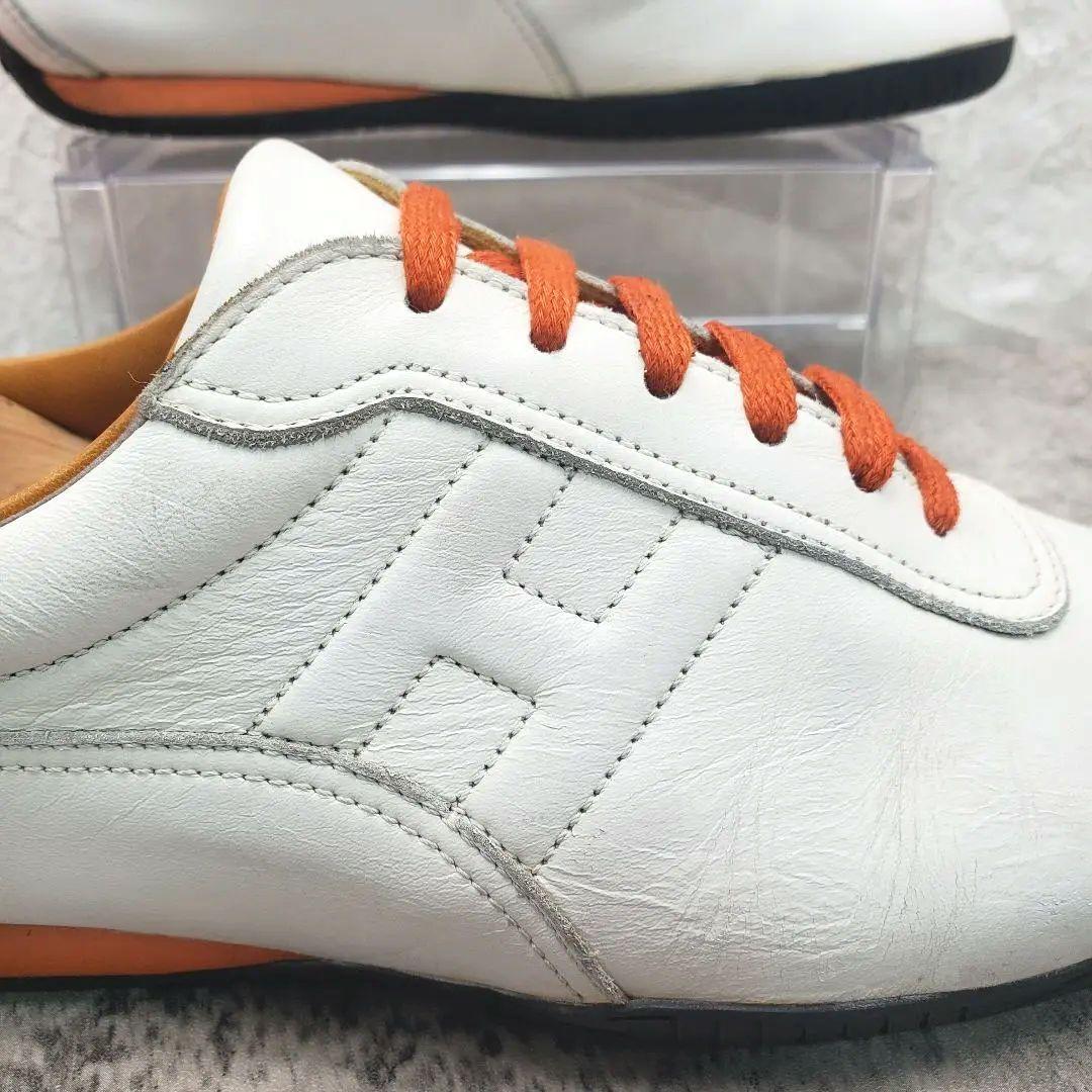 ✨HERMÈS✨クイック レザースニーカー 白 36.5 Hロゴ 白 オレンジ