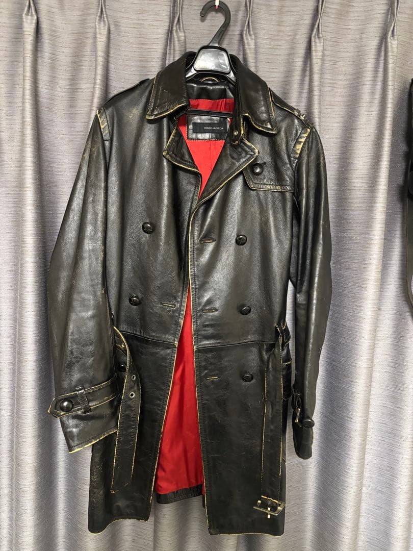 美品 DSQUARED 2 レザー トレンチコート 黒