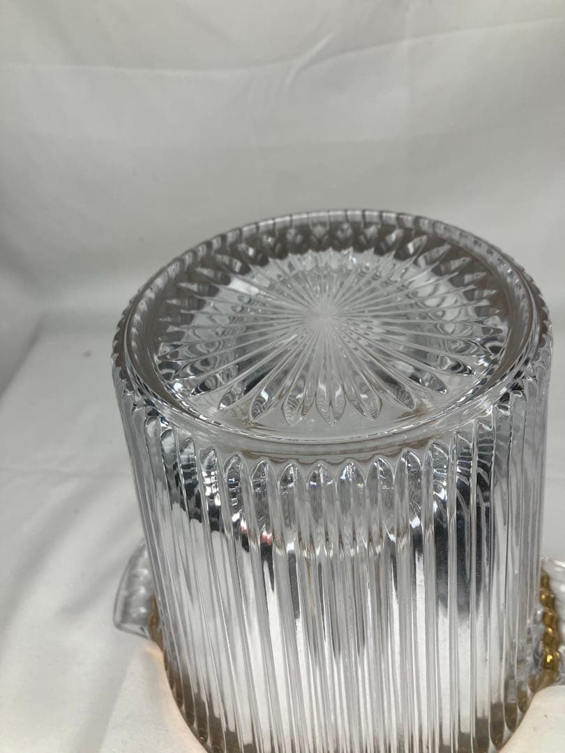 義山水指　ガラス　クリスタル　金縁末広　水鳥撮塗蓋付　水崎長寿　　茶道具