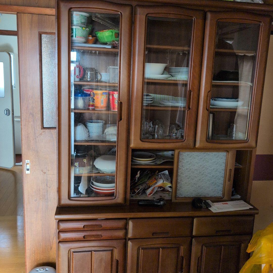 木製食器棚 ガラス扉付き ダークブラウン