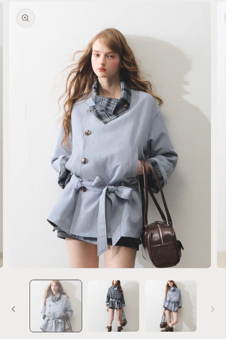 Ria リバーシブルブルーコート アウター チェック 韓国系