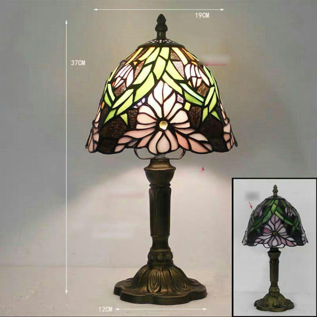 ティファニースタイルテーブルランプ電気スタンドガラスランプ\r ピンクの花3本4